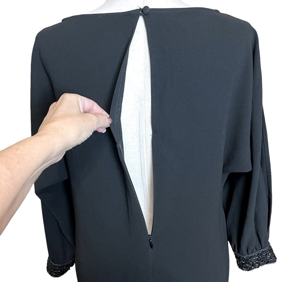 Rickie Freeman Teri Jon Slit Sleeve Sequin Cuff Knee Length Dress Black 6 #1010 - Picture 7 of 10